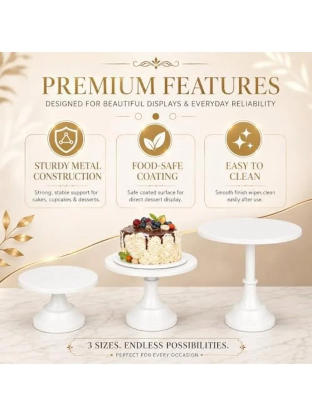 3 Pack Metal Tiered Cake Stands - 8, 10, 12 Inch Dessert Display Set